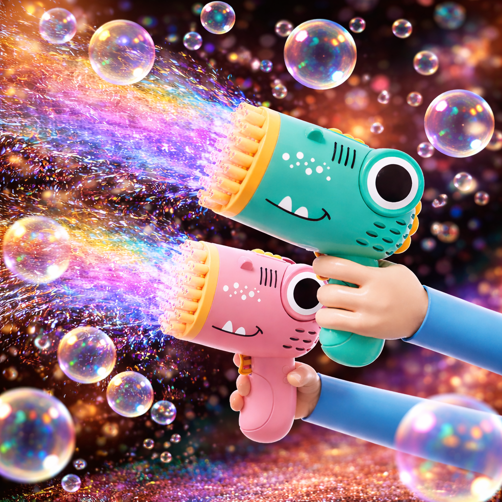 DinoBurst Bubble Machine – 40-Hole Electric Bubble Gun
